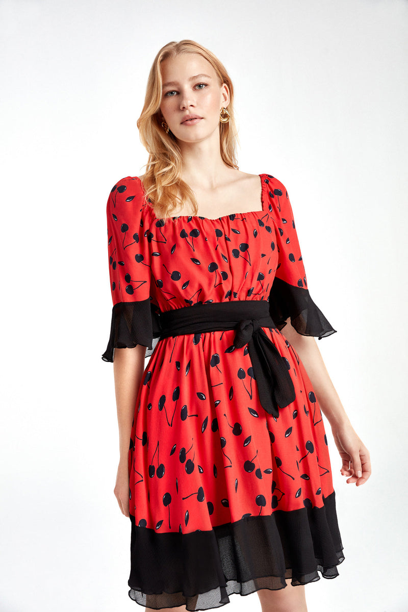 Nocturne Dress Short Print S/ Red - Wardrobe Fashion