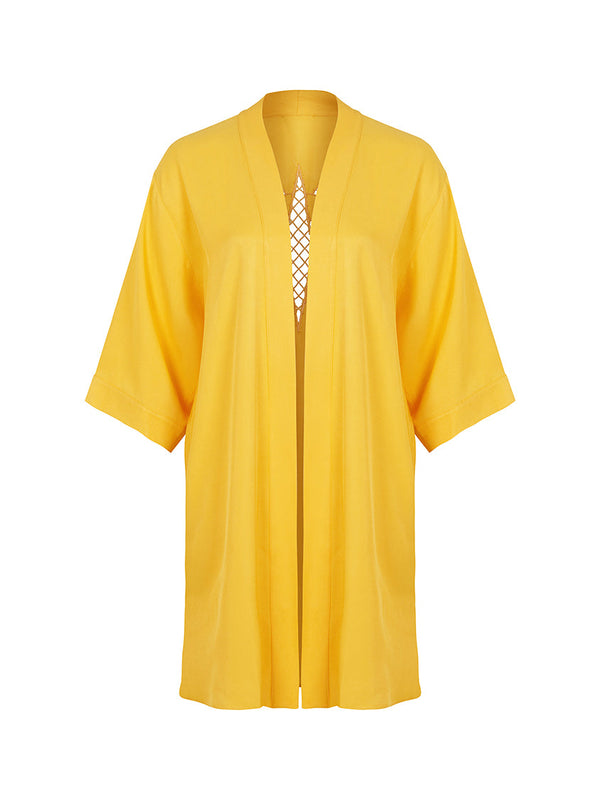 Nocturne Back Detailed Kimono Yellow