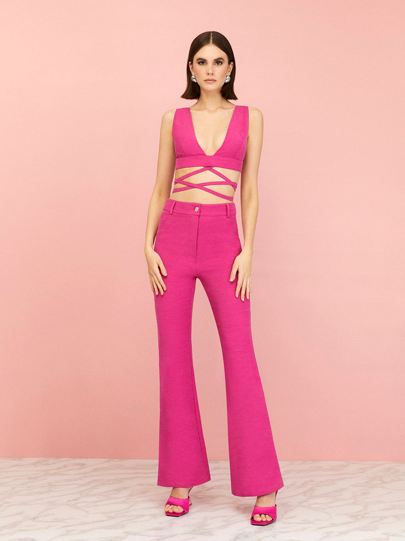 Nocturne High-Waisted Slit Pants Fuchsia