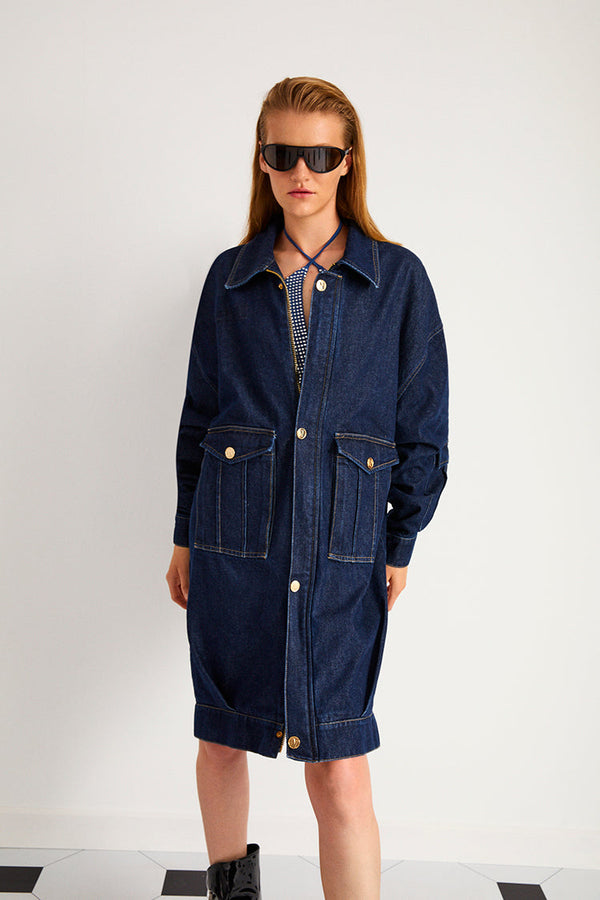 Nocturne Oversize Denim Trench Coat Indigo