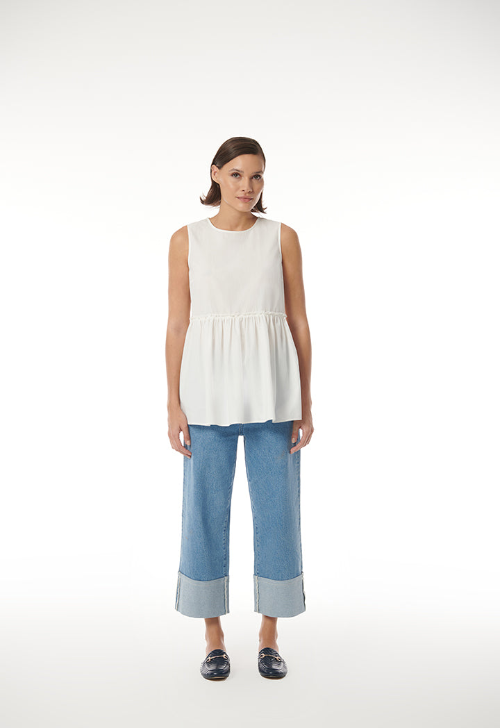 Choice Sleeveless Solid Gathered Top Offwhite