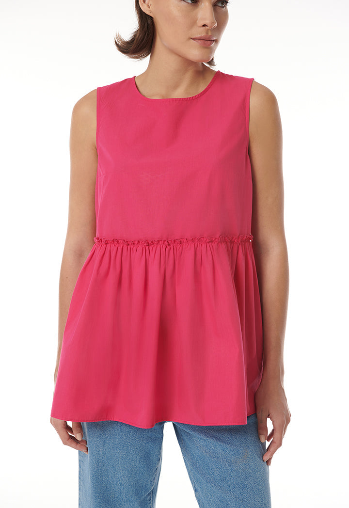 Choice Sleeveless Solid Gathered Top Fushia