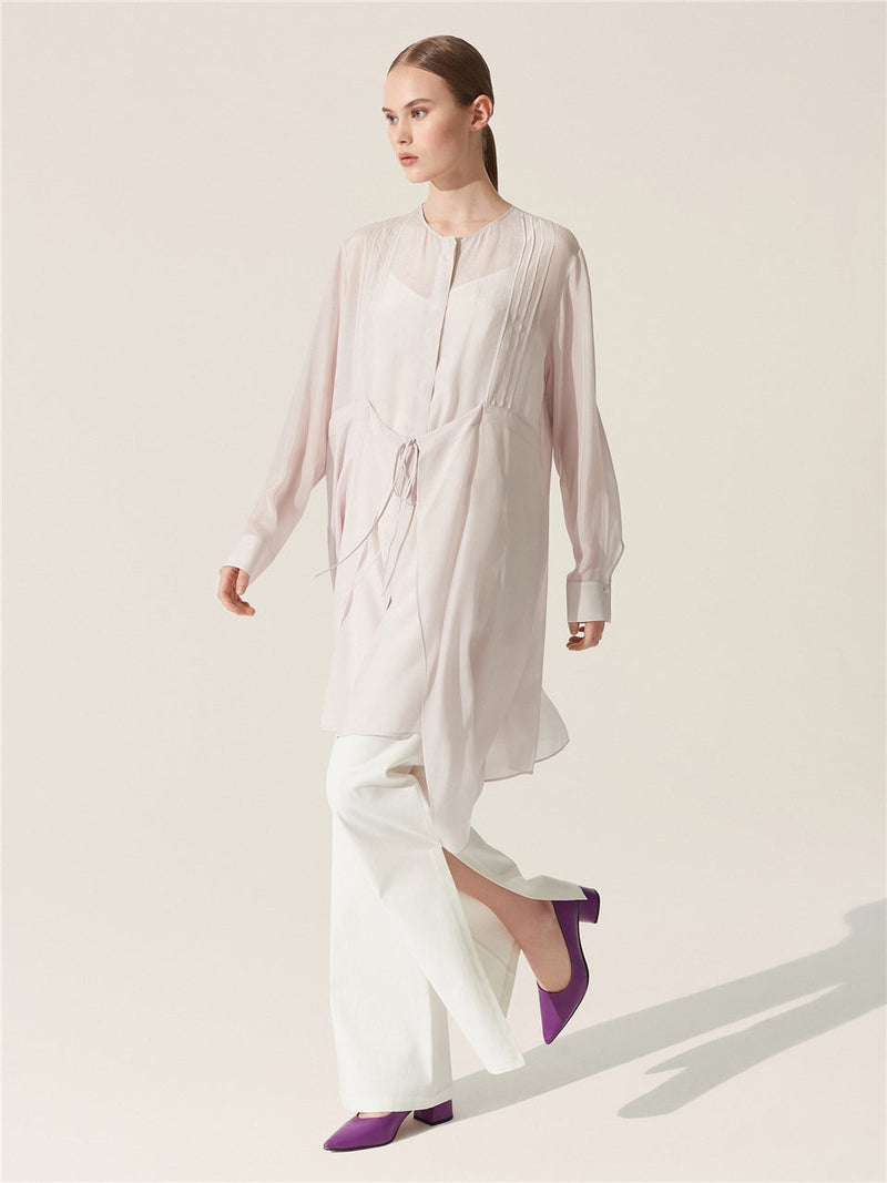 Baqa Tie Detail Sheer Blouse Lilac