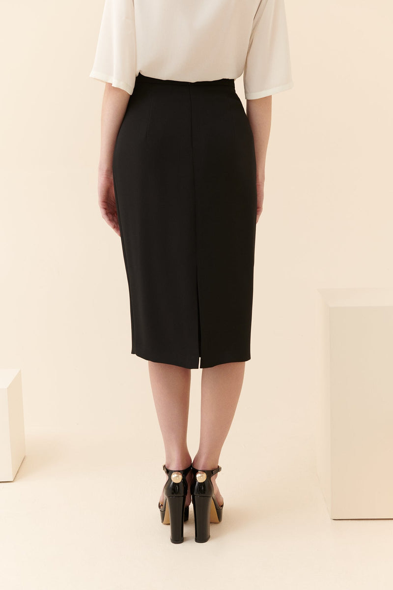 Roman Solid Crepe Midi Skirt Black