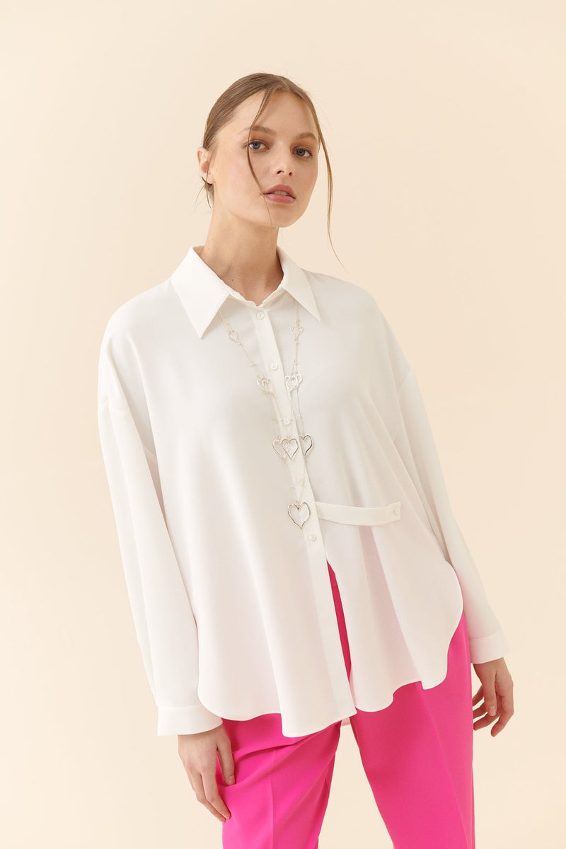 Roman Tie Detailed Crepe Shirt Ecru