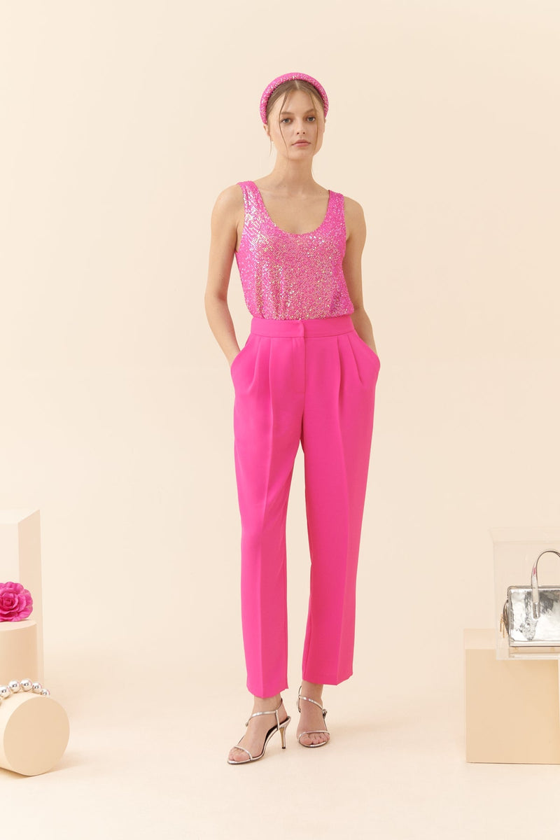 Roman Silk Crepe Carrot Trousers Fuchsia