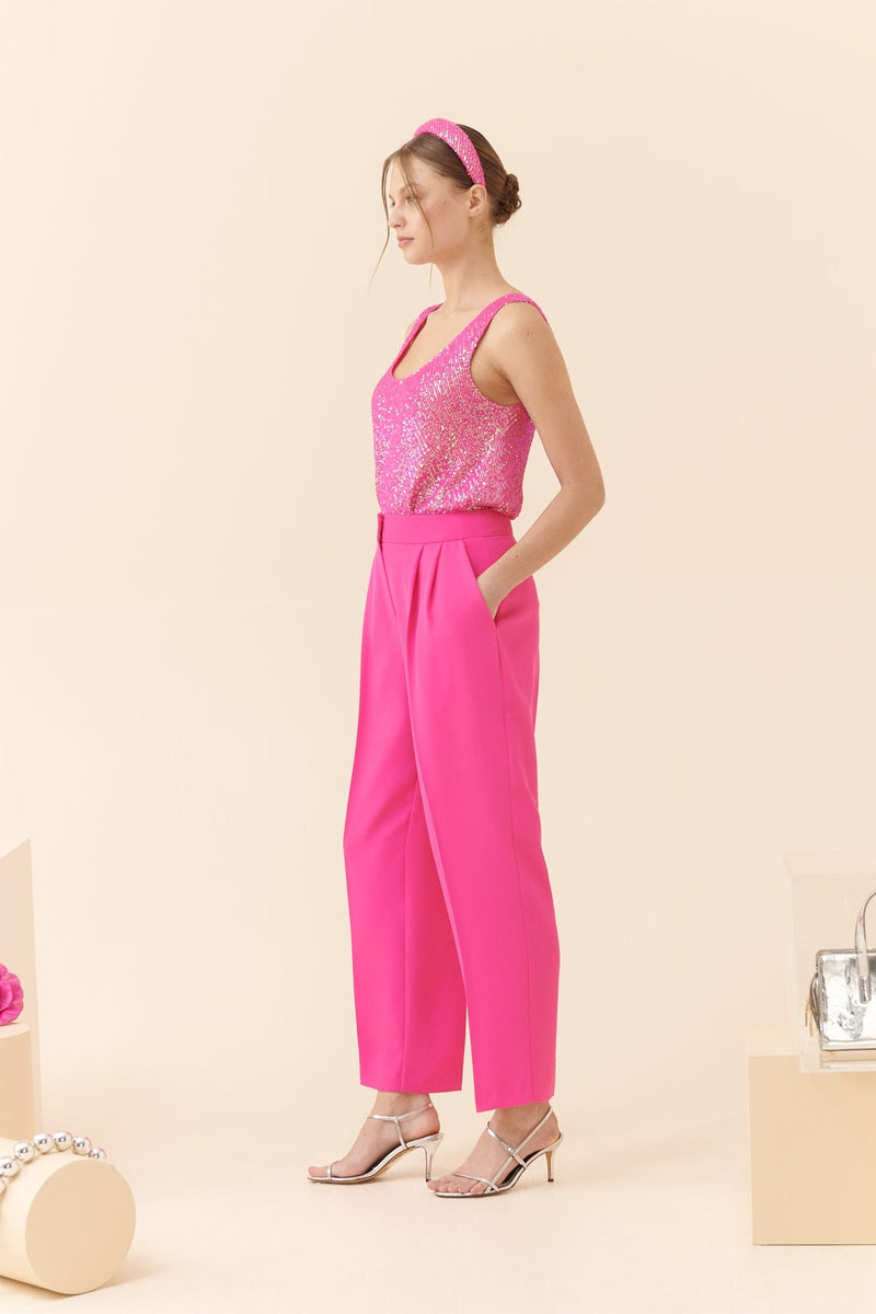 Roman Silk Crepe Carrot Trousers Fuchsia