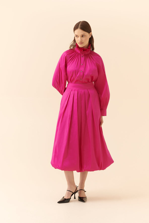 Roman Solid Taffeta Pleated Skirt Fuchsia