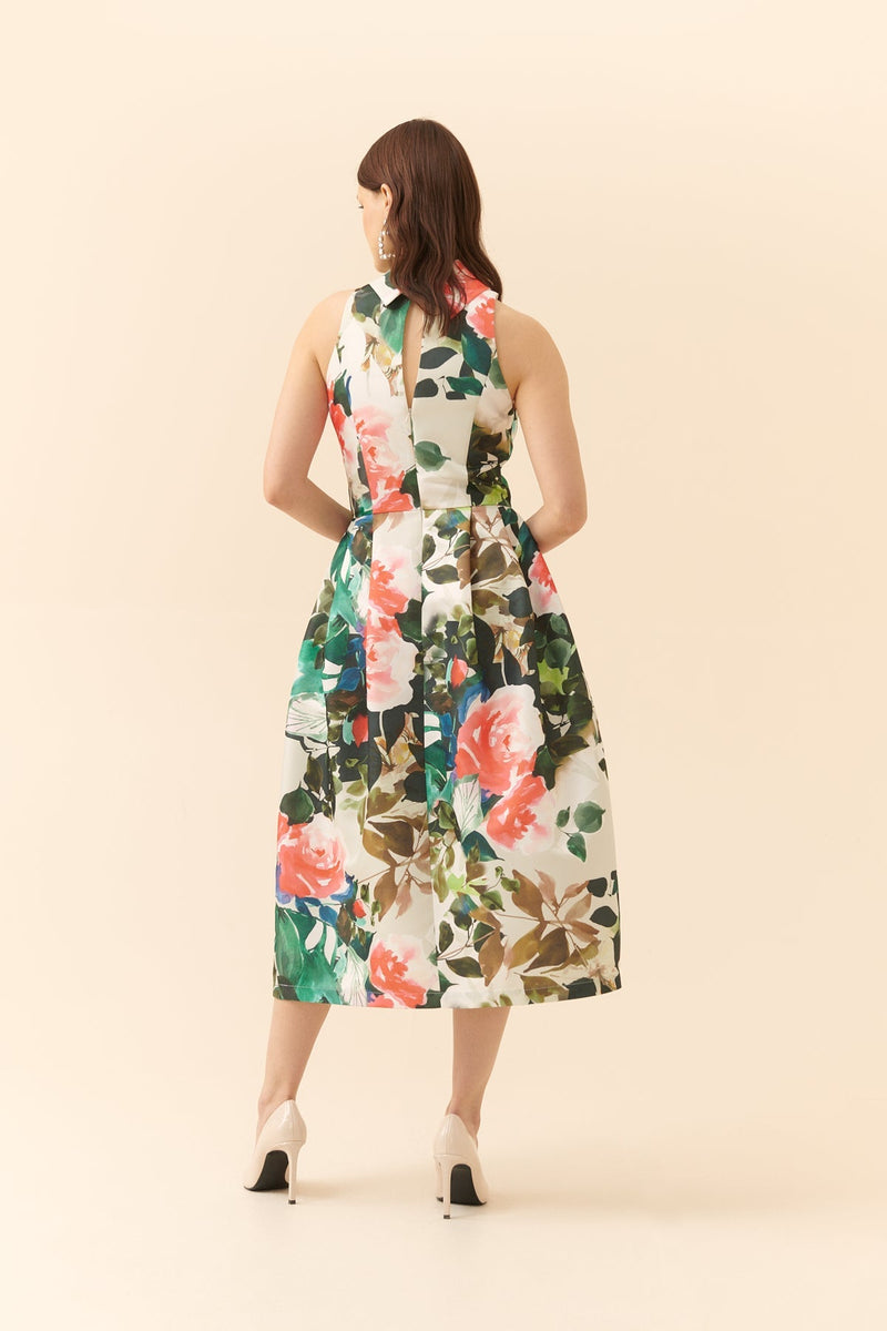 Roman Floral Patterned Sleeveless Dress Multi Color