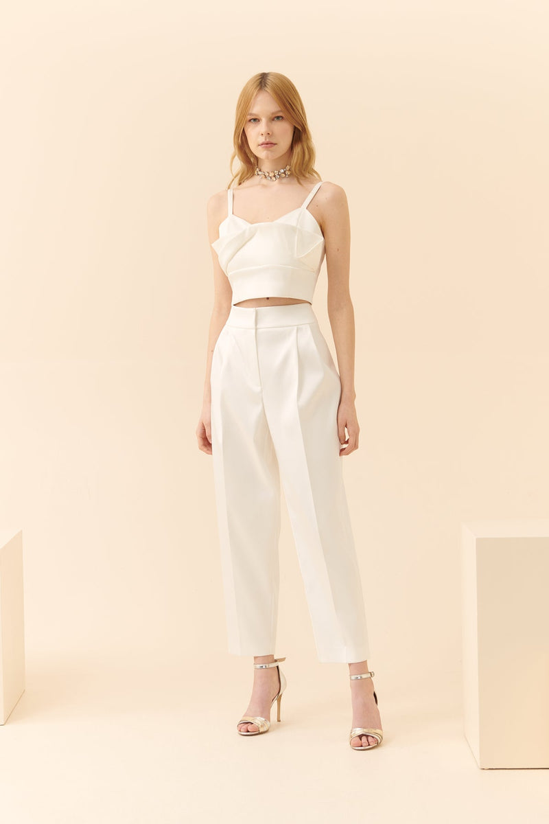 Roman Carrot Cut Solid Trousers White