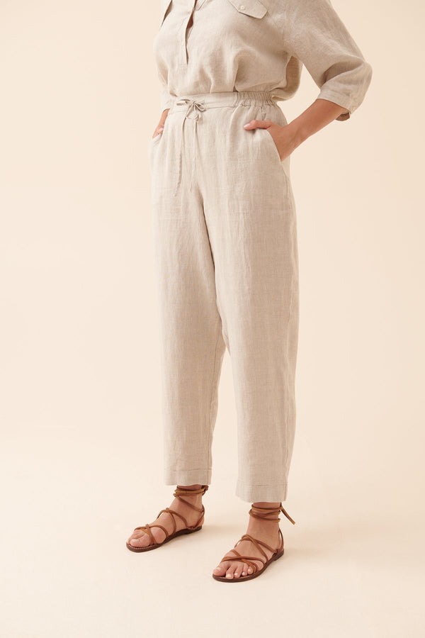 Roman Textured Straight Leg Trousers Natural