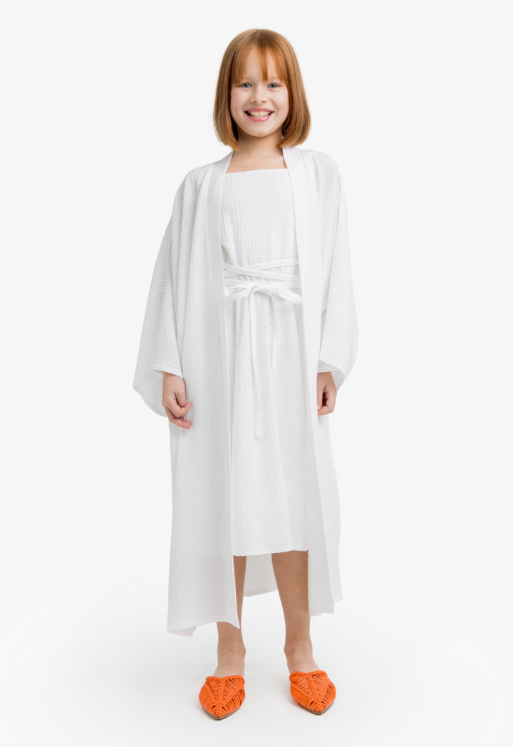 Choice Kids Solid Long Wide Sleeves Abaya Off White