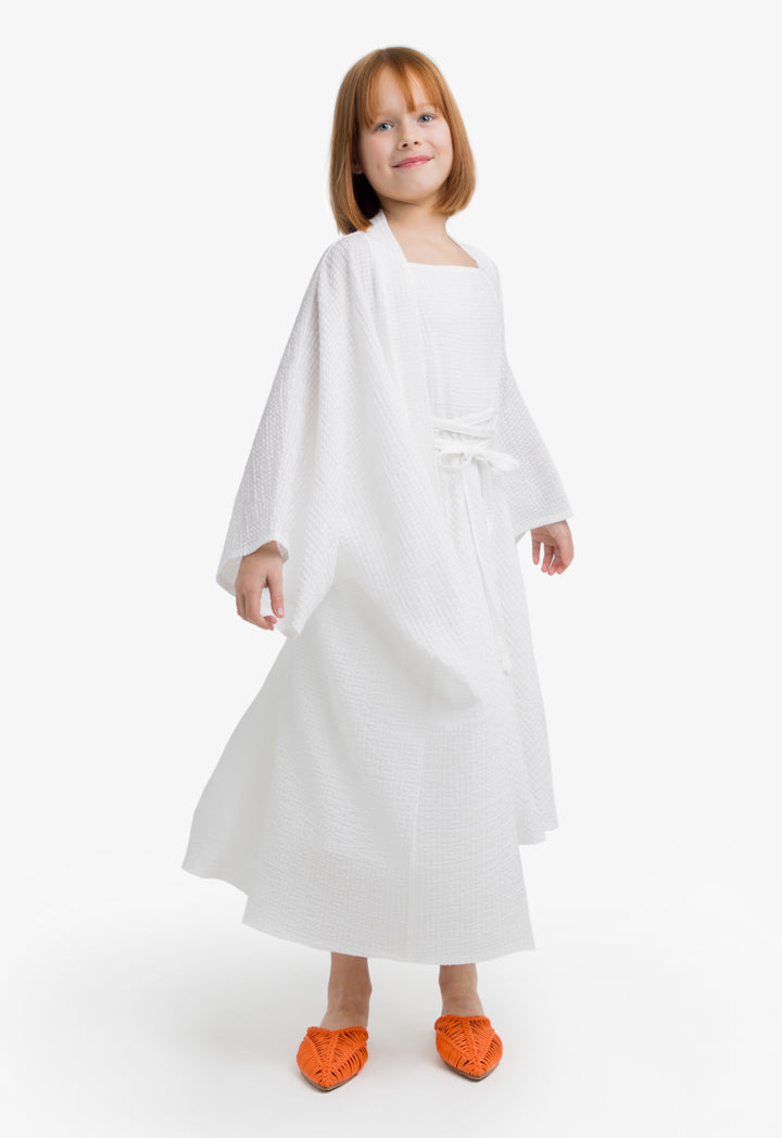 Choice Kids Solid Long Wide Sleeves Abaya Off White