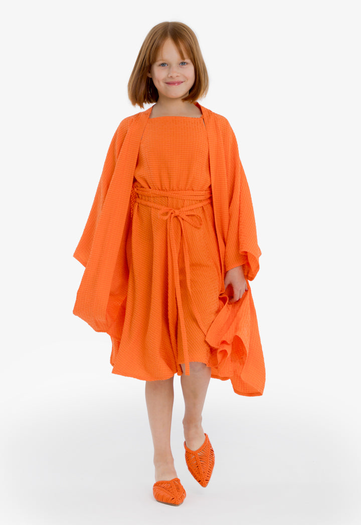 Choice Kids Solid Long Wide Sleeves Abaya Orange