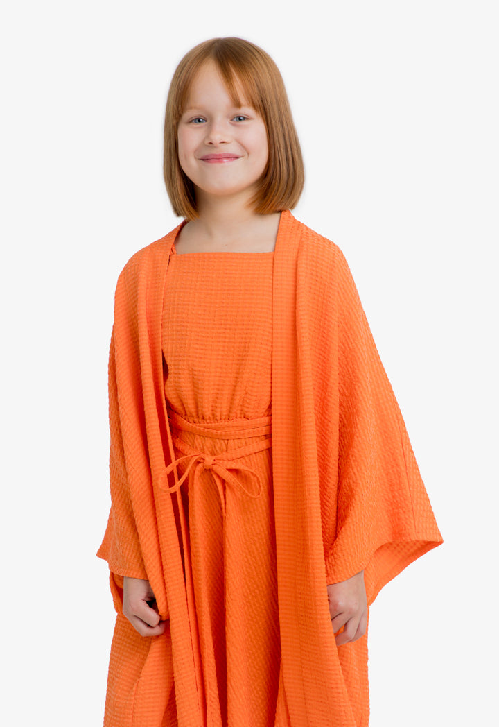 Choice Kids Solid Long Wide Sleeves Abaya Orange