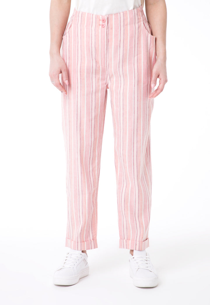 UNQ Striped Elastic Waist Slim Fit Trouser PINK