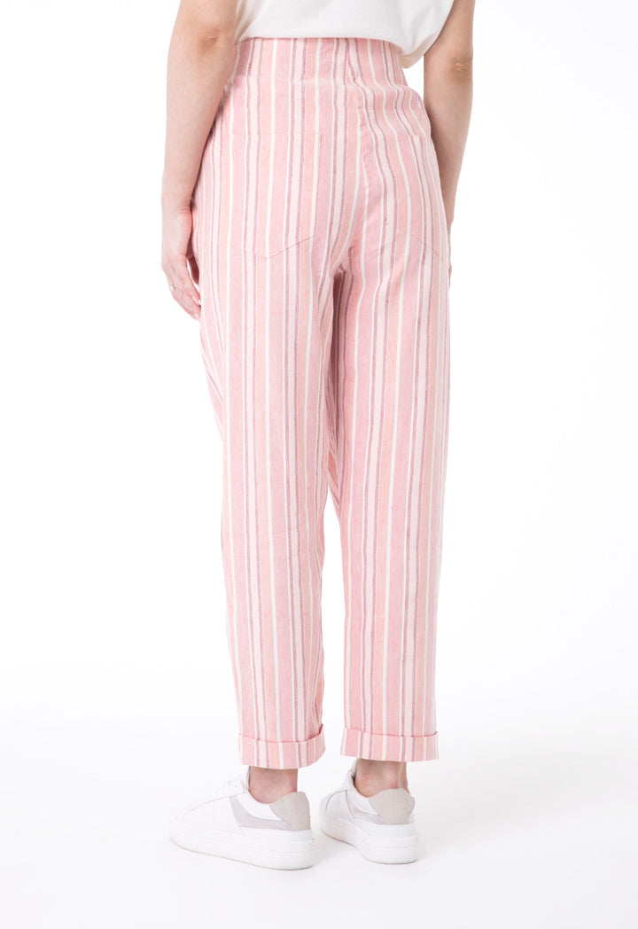 UNQ Striped Elastic Waist Slim Fit Trouser PINK