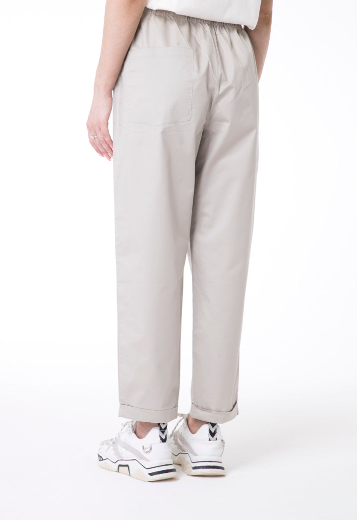 UNQ Frill Elastic Drawstring Waist Slim Fit Trouser BEIGE