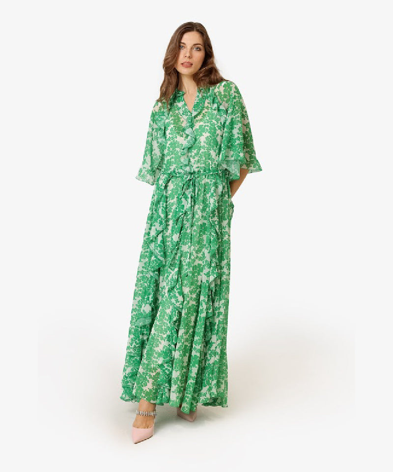 Machka Floral Printed Flowy Dress Green