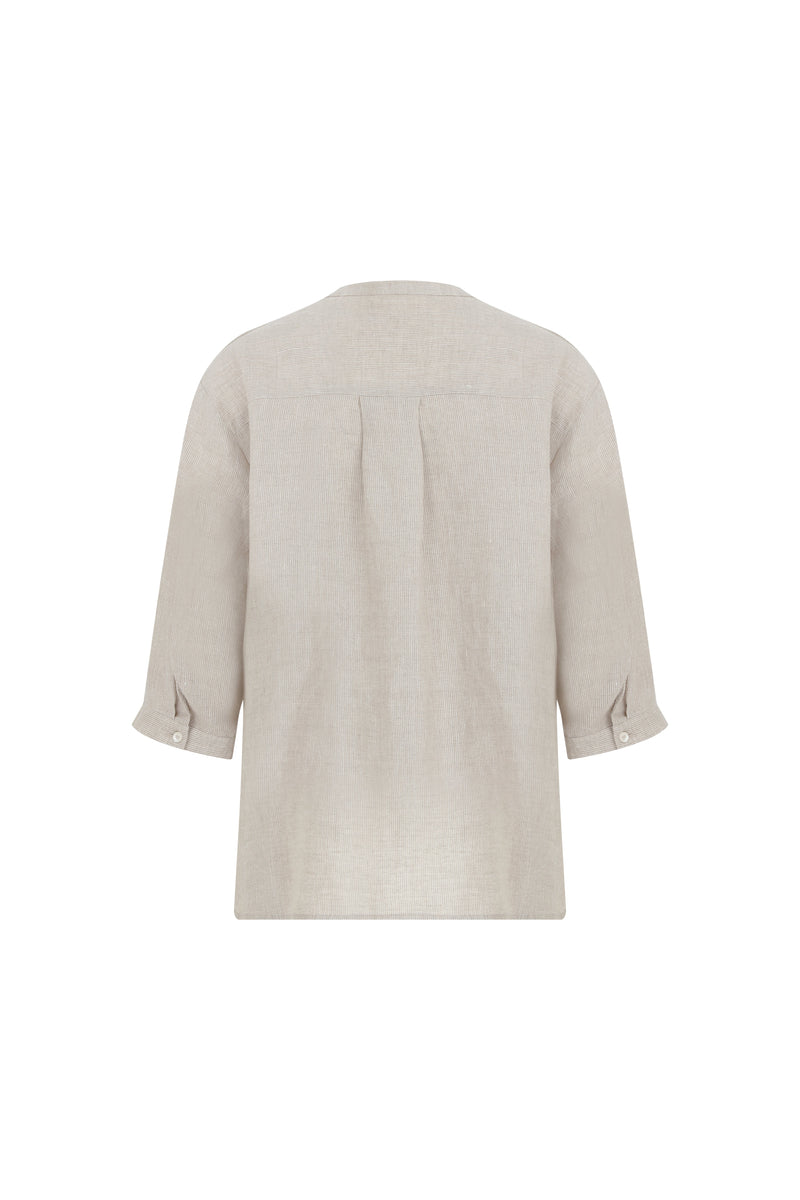 Roman V-Neck Textured Blouse Natural