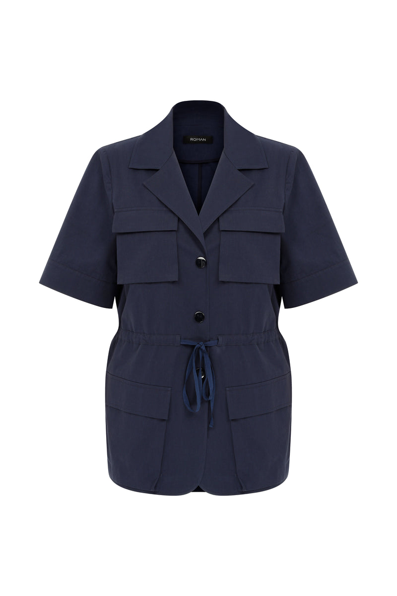 Roman Adjustable Waist Cotton Jacket Navy Blue