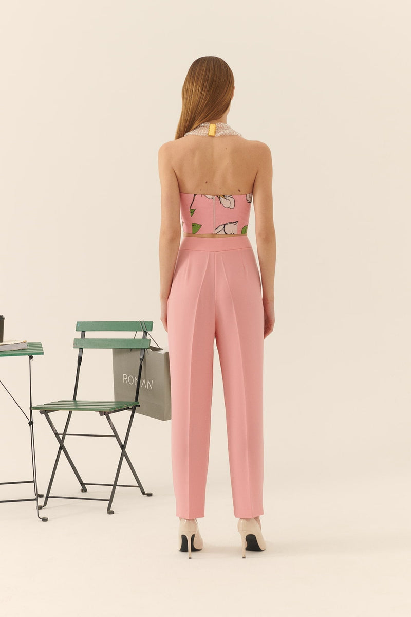 Roman Solid Silk Crepe Carrot Trousers Pink