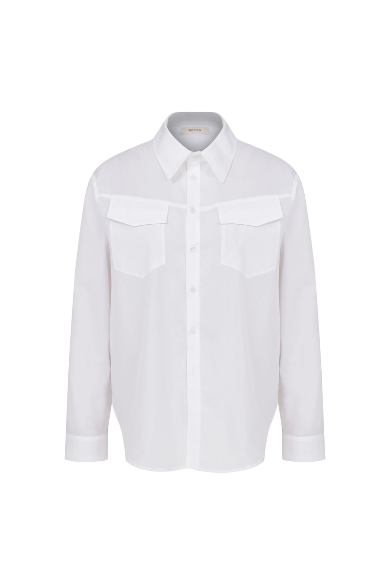 Roman Poplin Women'S Shirt With Pocket White