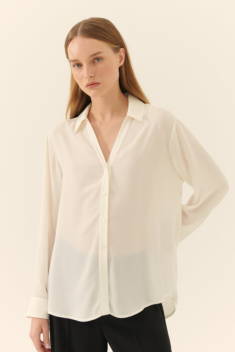 Roman Solid Crepe Women'S Shirt Ecru