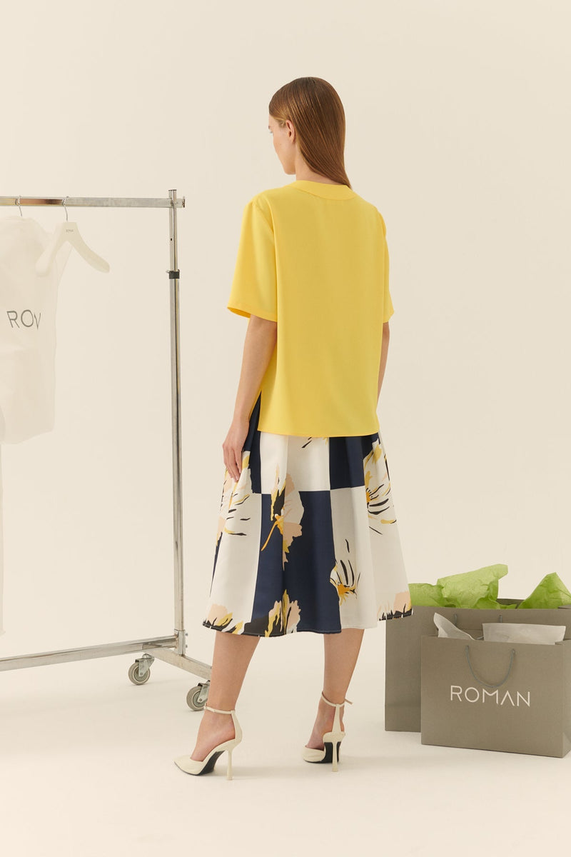 Roman V-Neck Crepe Blouse Yellow