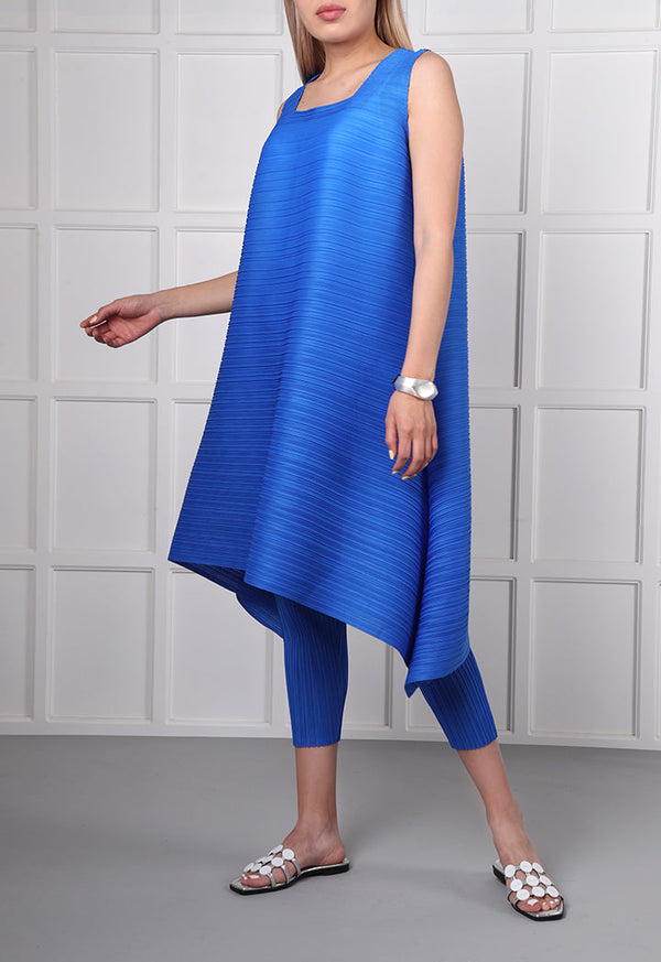 Choice Horizontal Pleated Pattern Dress Blue
