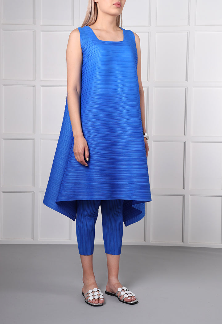 Choice Horizontal Pleated Pattern Dress Blue