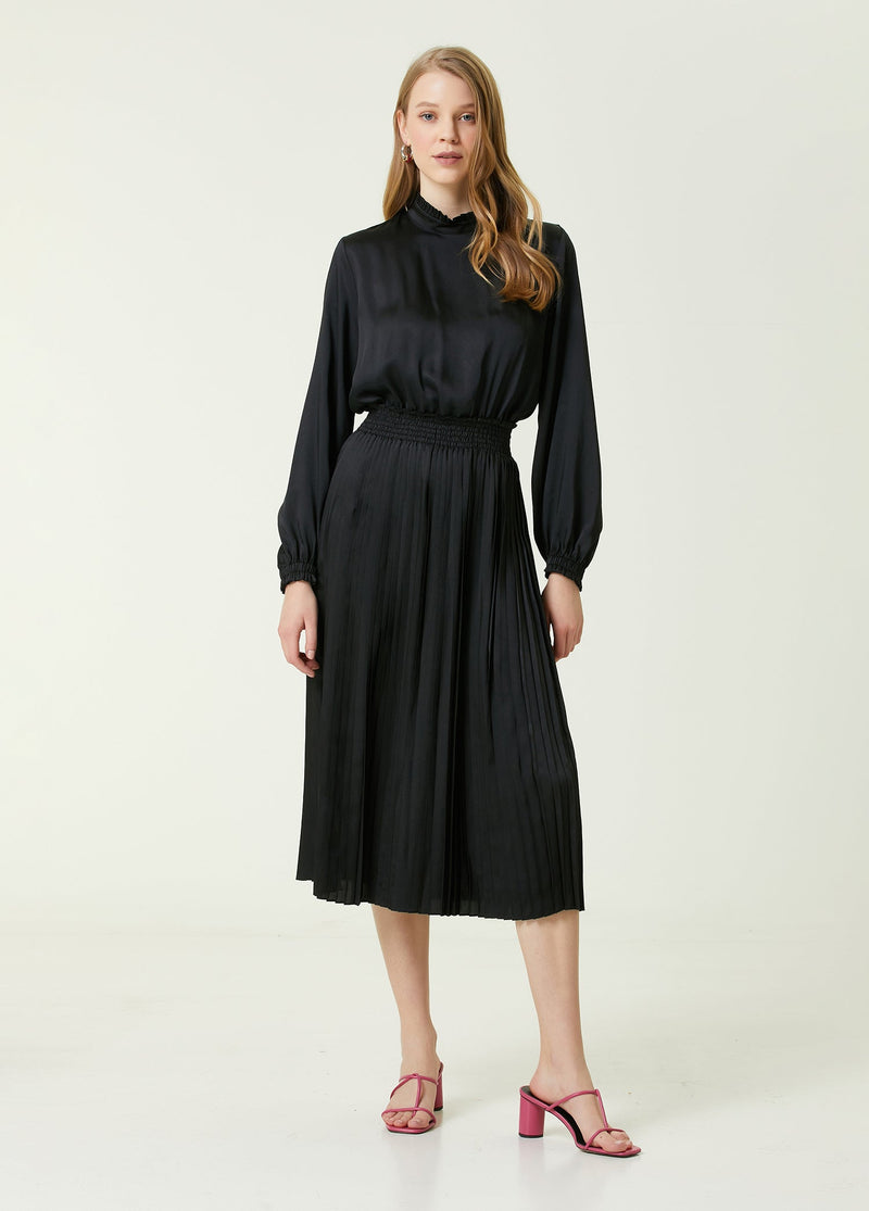 Beymen Club Pleated Midi Dress Black