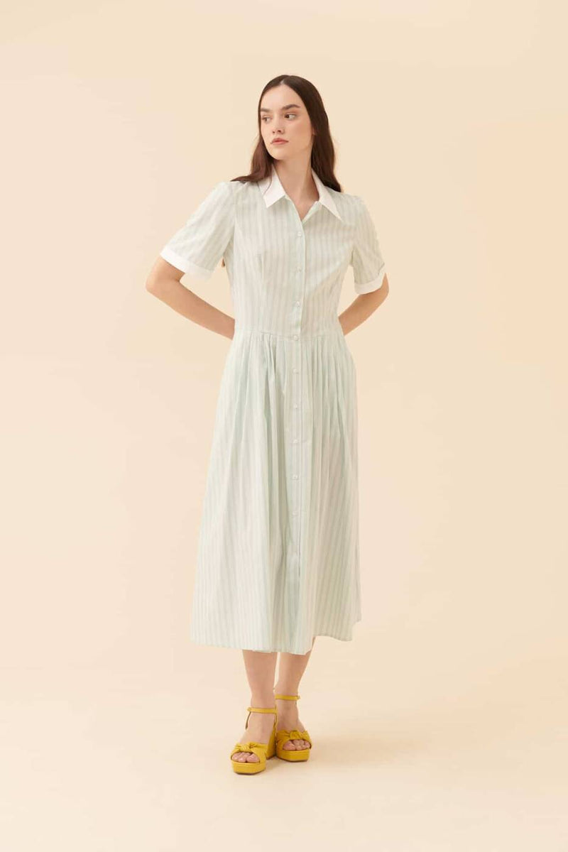 Roman Striped Short Sleeves Shirt Dress Mint