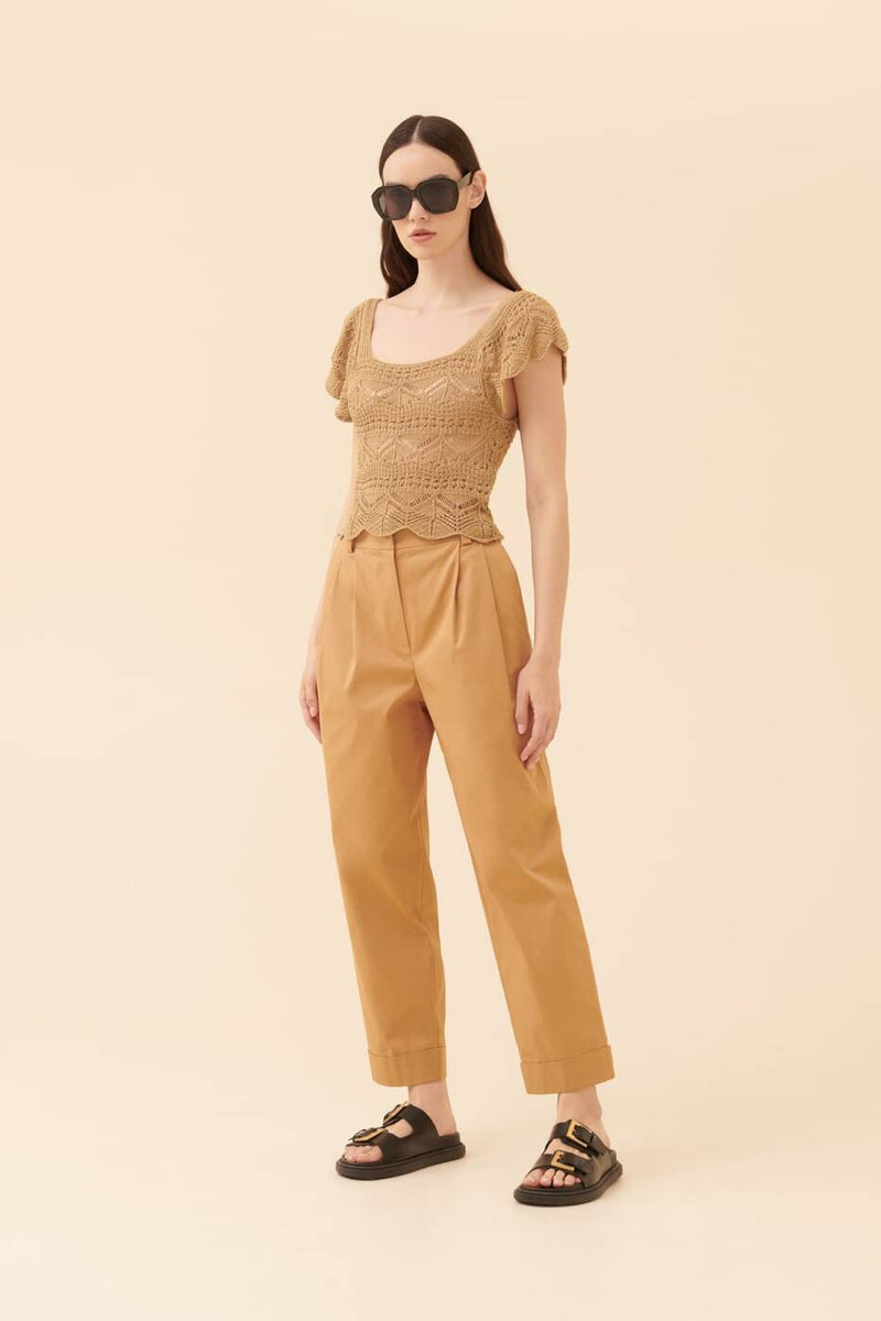 Roman Solid Folded Hem Trousers Brown